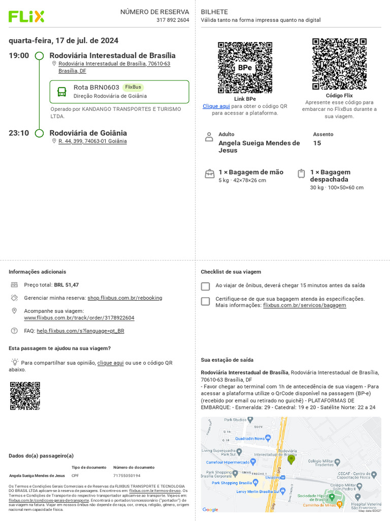 Ticket Braslia DF Goinia Go 3178922604 | PDF