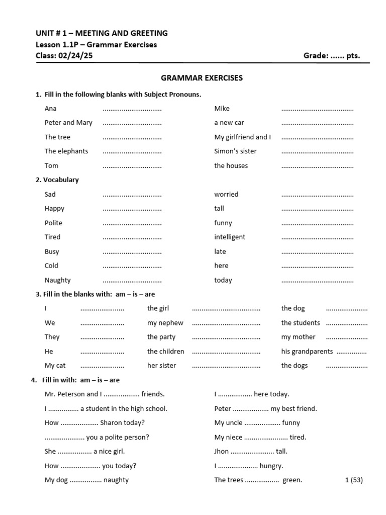 GRAMMAR EXERCISES - Pg. 1-2 | PDF | Linguistics | Grammar