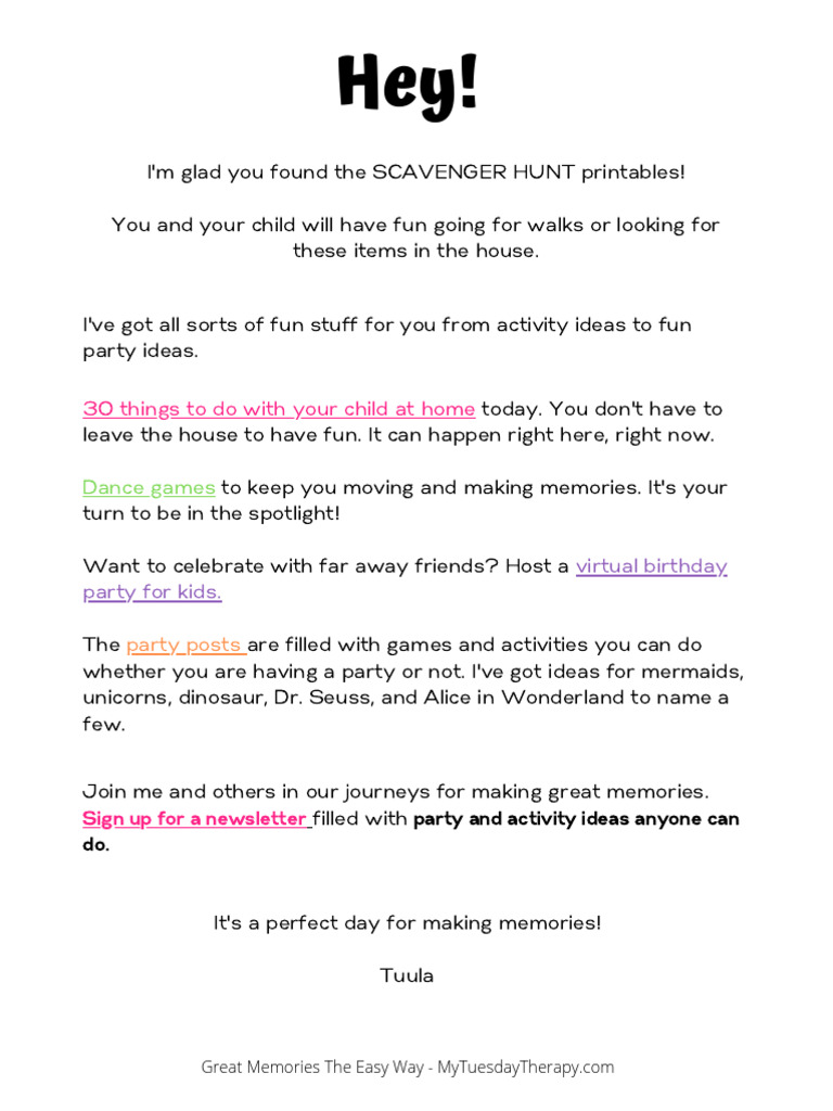 Scavenger Hunt Printables | PDF