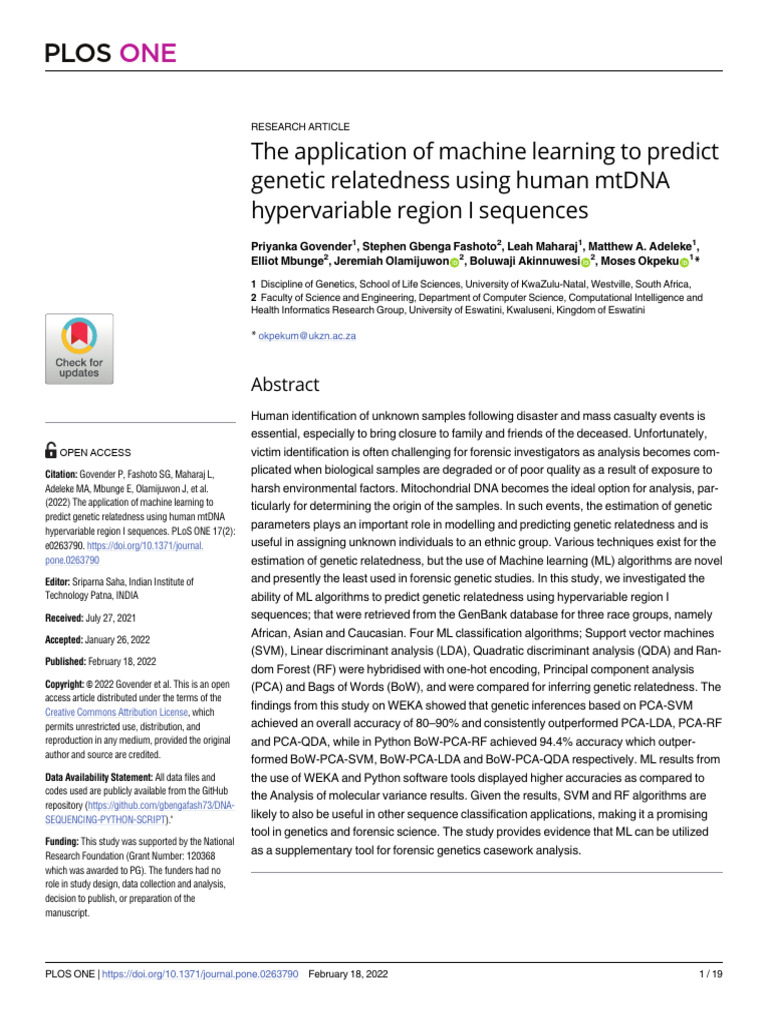 Journal Pone 0263790 | PDF | Machine Learning | Support Vector Machine
