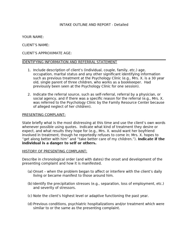 Client Intake Report Template | PDF
