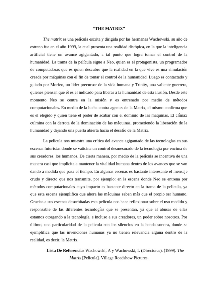 Resumen de la película The Matrix | PDF