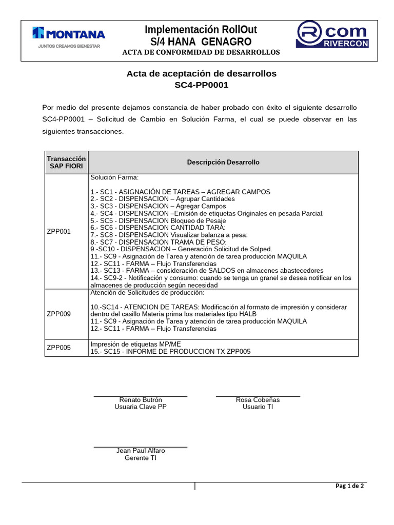 Acta de Conformidad SC4-PP0001 | PDF