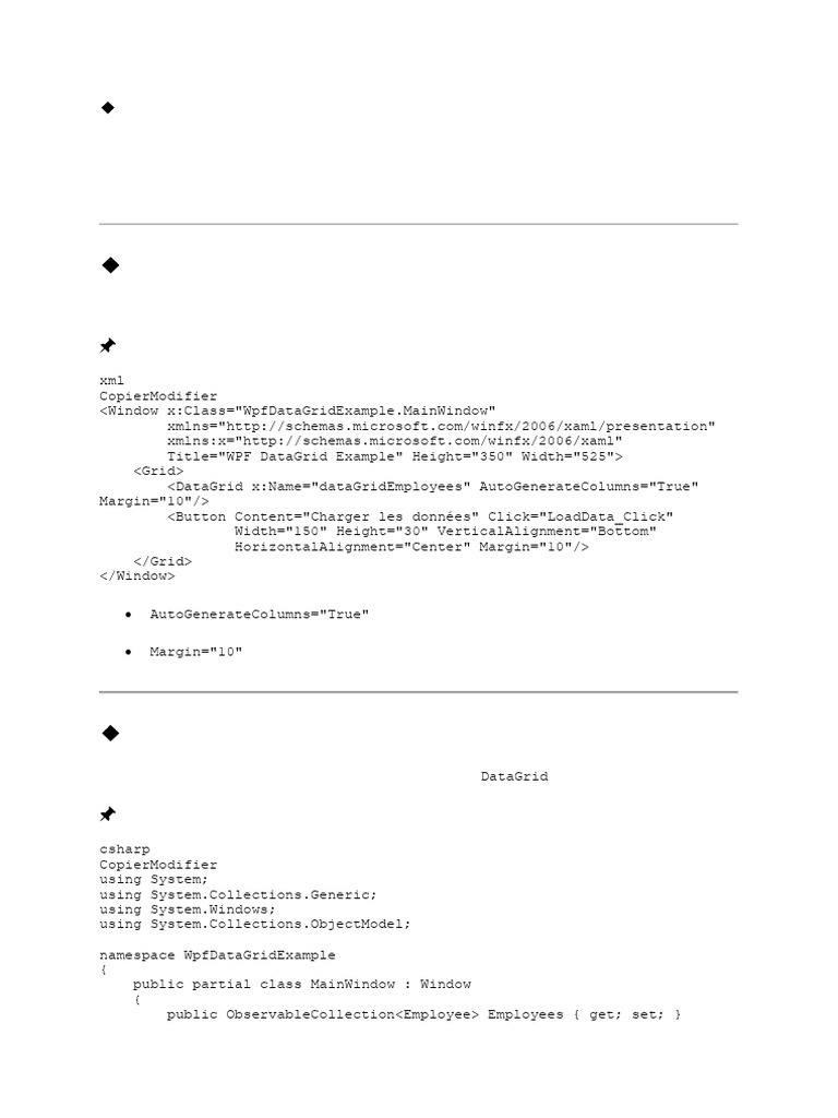 Guide Complet sur le DataGrid WPF | PDF | XAML | SQL