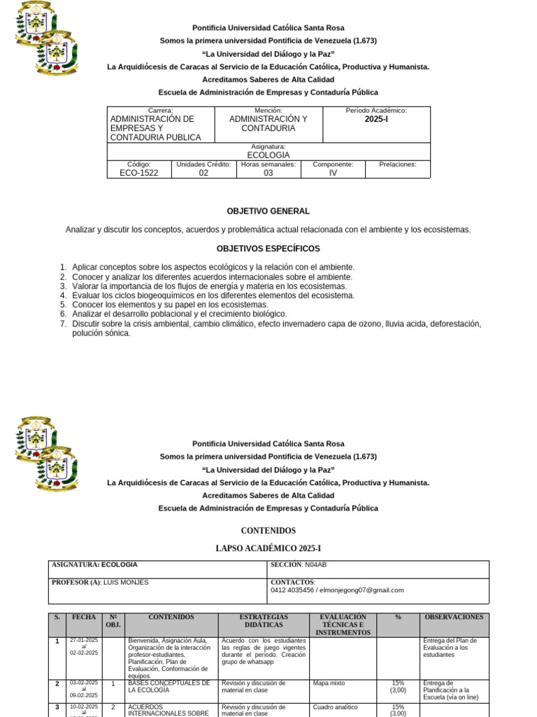 Formato Plan de Evaluacion 2025-I Ecologia N04ab | PDF | Ecología ...