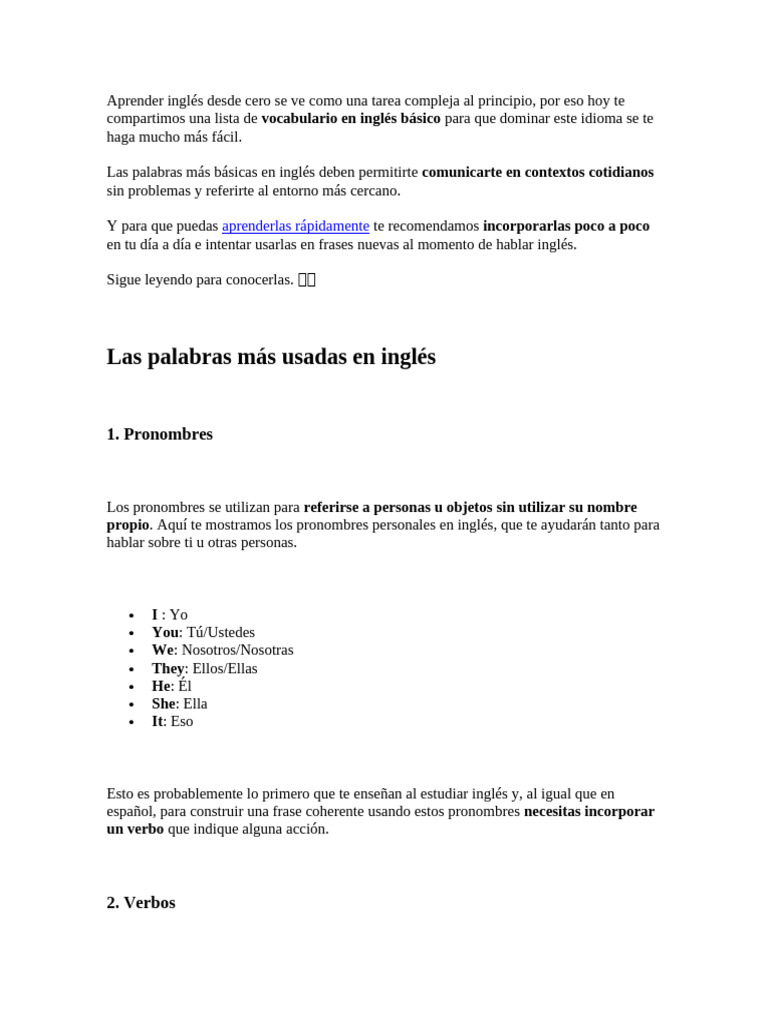 Vocabulario básico en inglés para principiantes | PDF | Verbo | Idioma ...