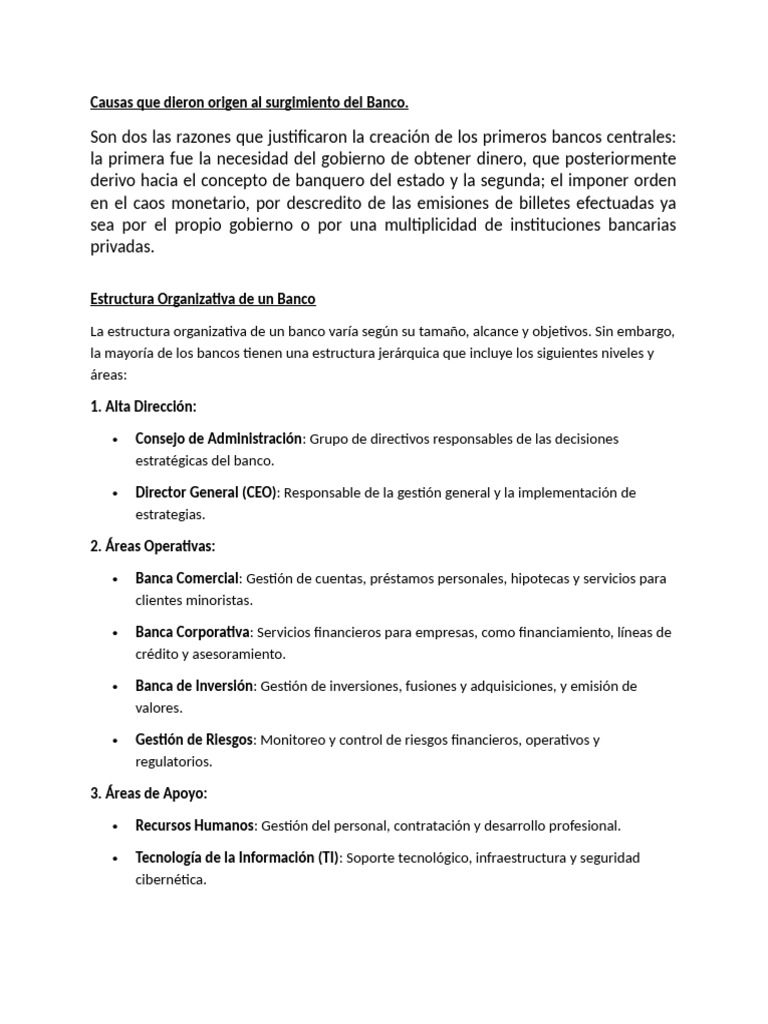 Estructura y funciones de los bancos | PDF | Bancos | Dinero