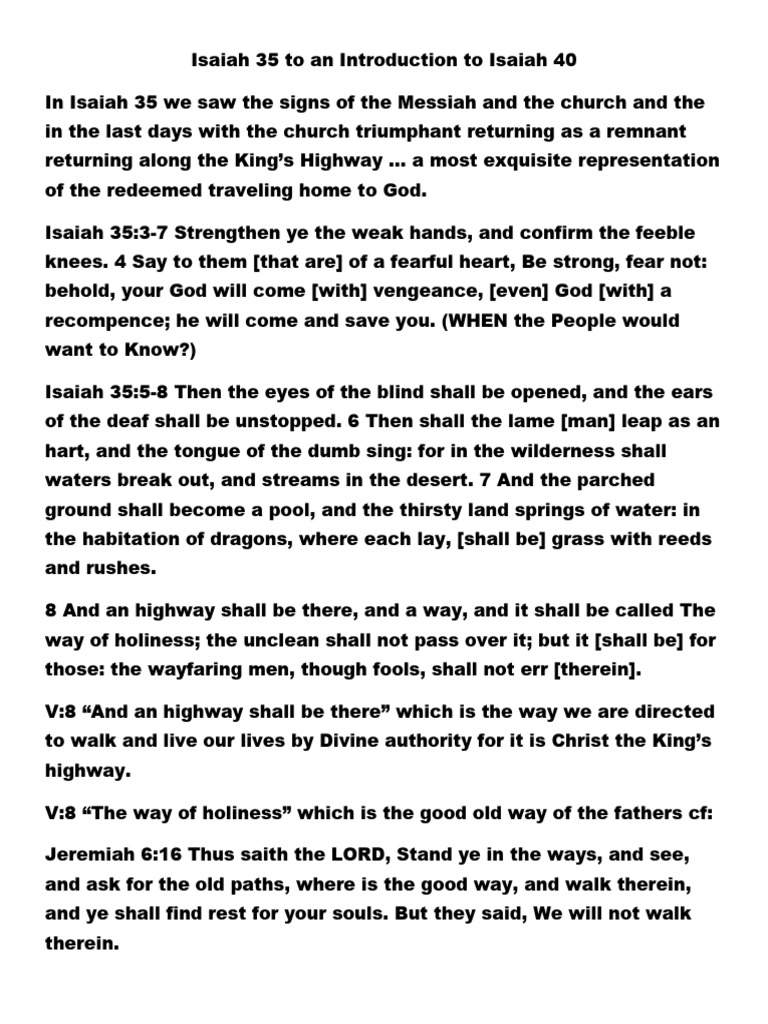Isaiah 35: The King's Highway Explained | PDF | Isaiah | Gospel Of Matthew