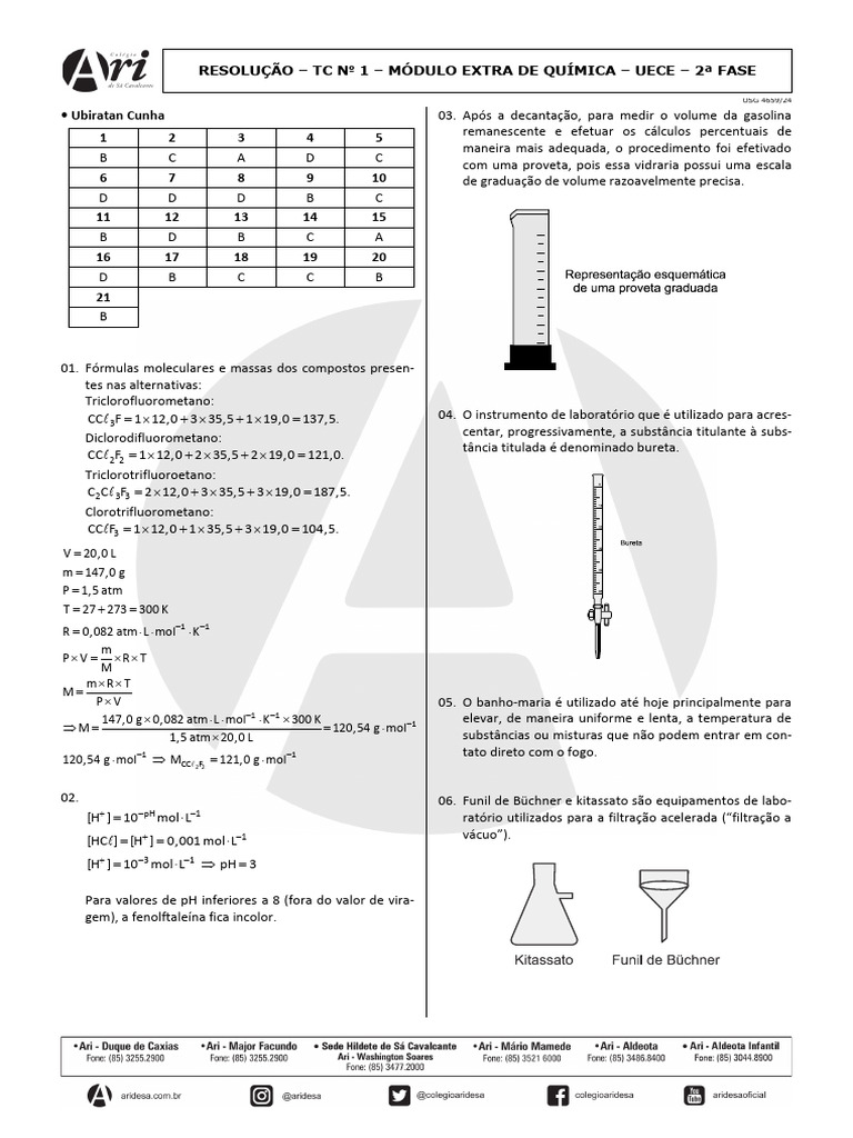 TC #1 - Módulo Extra de Quimica - Uece - 2 Fase - Resolução | PDF | Mol ...
