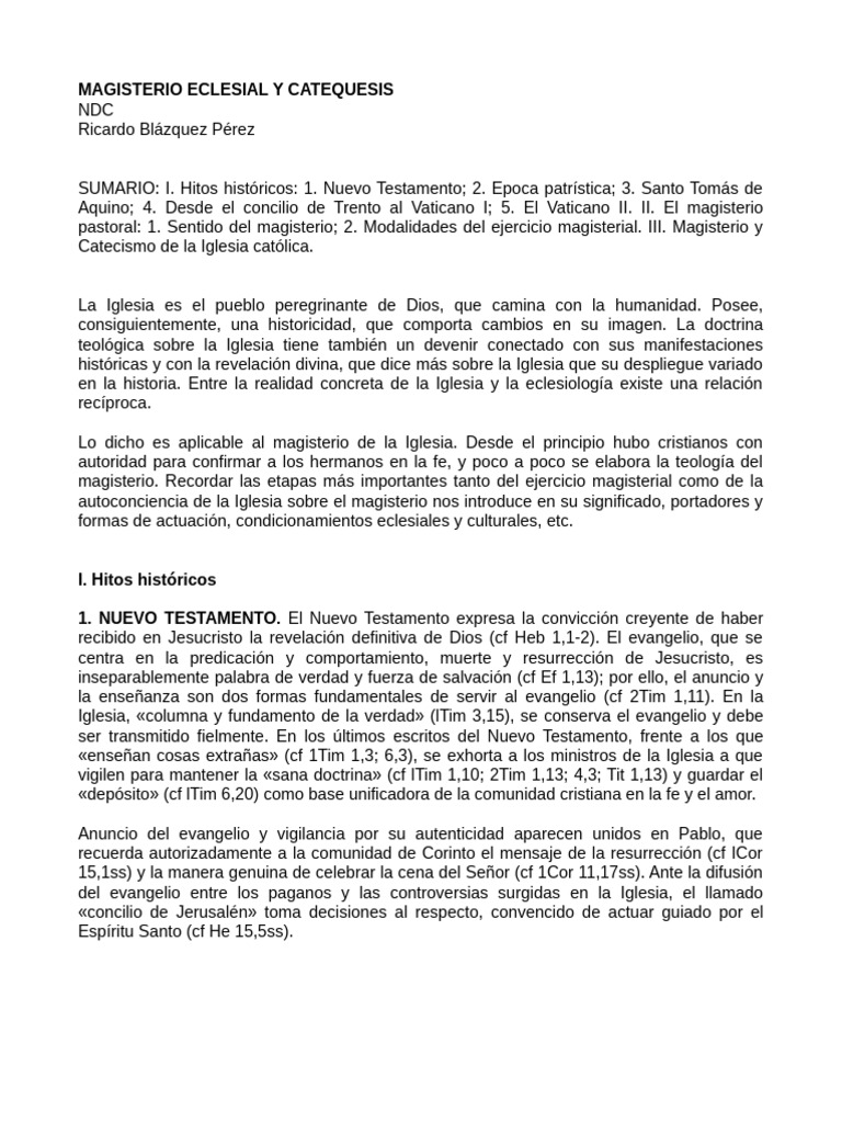 Magisterio Eclesial y Catequesis | PDF | Iglesia Católica | Papa