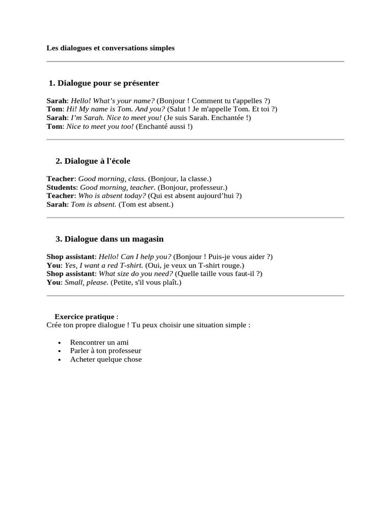 Dialogues Simples en Anglais PDF | PDF