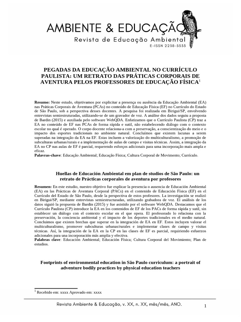 Educação Ambiental nas Práticas de Aventura | PDF | Pedagogia ...