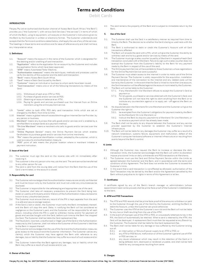 Debit Card Terms and Conditions Guide | PDF | Debit Card | Automated ...