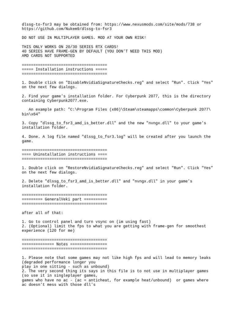 DLSSG to FSR3 Installation Guide | PDF