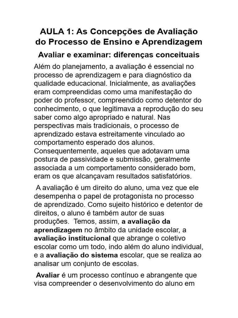 Avaliação no Ensino: Conceitos e Práticas | PDF | Aprendizado