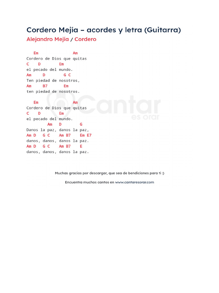Cordero Mejía - Acordes y Letra (Guitarra) | PDF