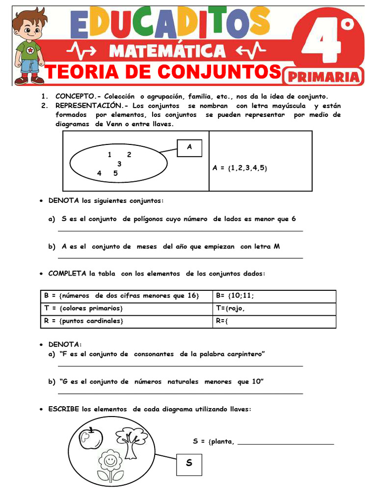Actividades de Conjuntos para 4to Grado | PDF | Conceptos matemáticos ...