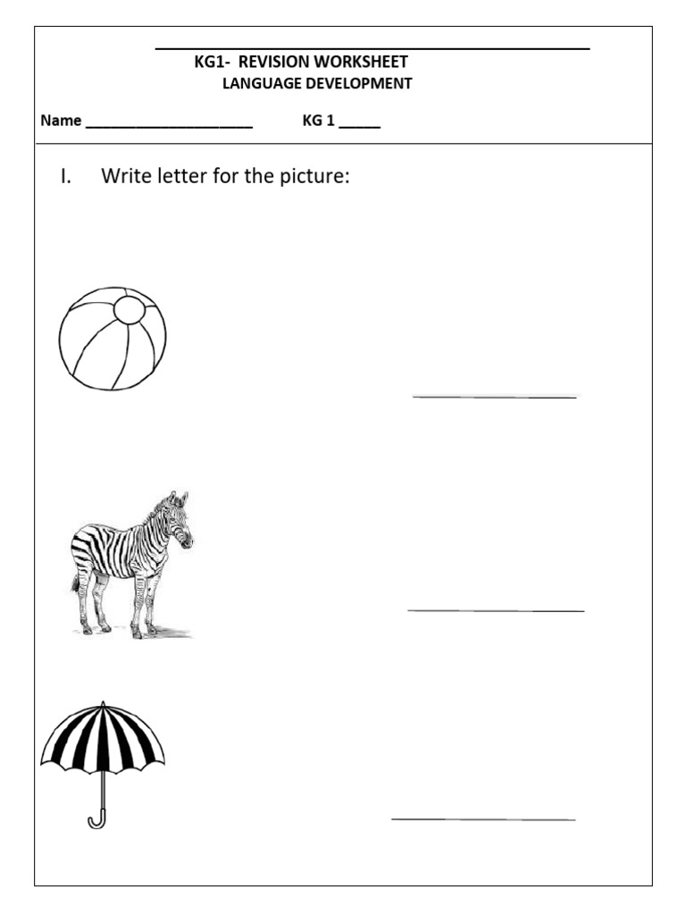 KG1 Language Development Worksheet | PDF