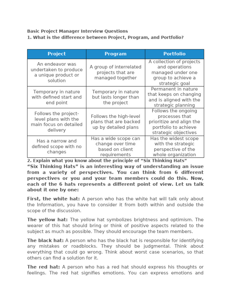 Essential Project Manager Interview Questions | PDF | Project ...