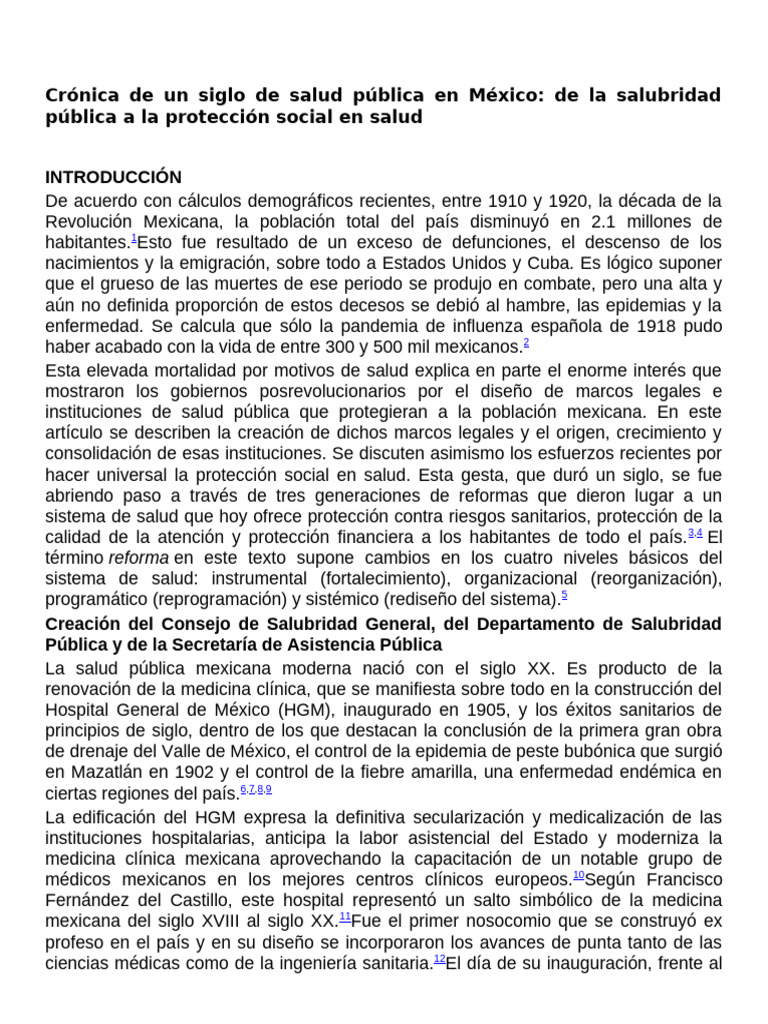 Salud pública en México: un siglo de reformas | PDF | Cuidado de la
