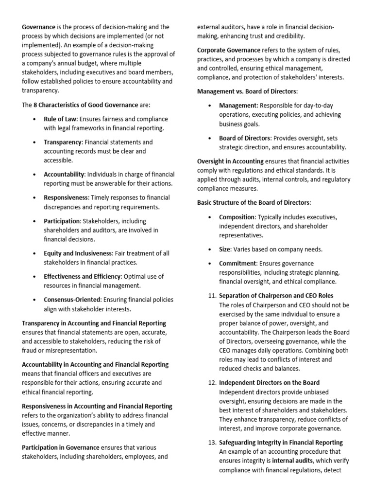 Key Principles of Good Governance | PDF | Internal Control | Governance