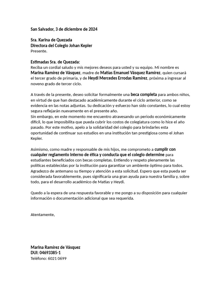 Solicitud de Beca Escolar para Matías y Heydi | PDF