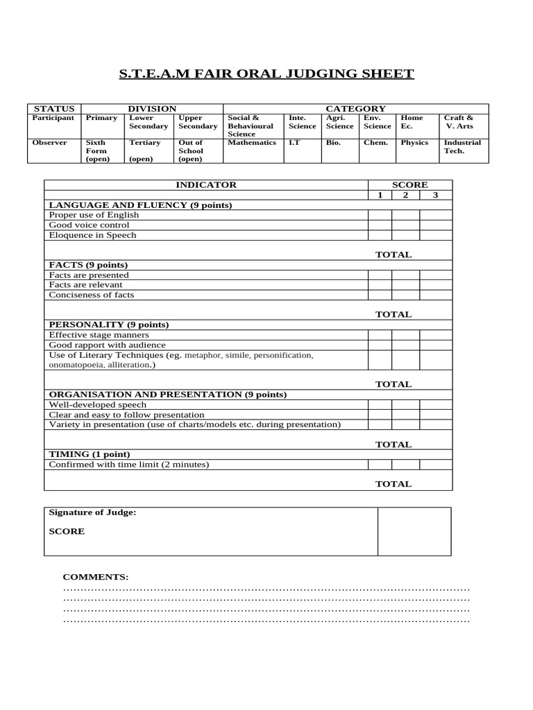 S.T.E.A.M Fair Judging Criteria 2025 | PDF