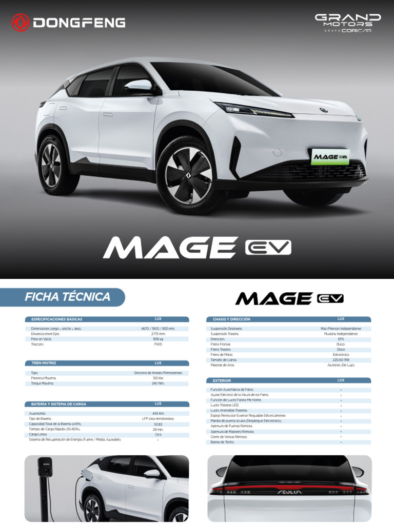 Especificaciones Dongfeng Mage EV | PDF | Sistema de freno antibloqueo ...