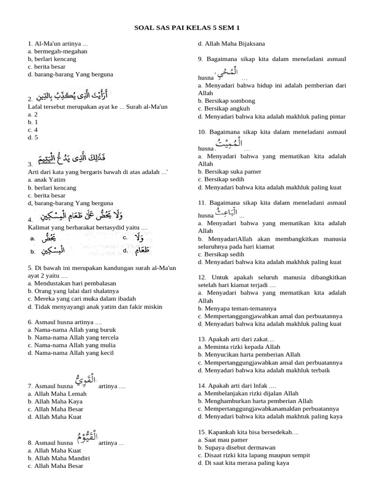 Soal PAI Kelas 5 Semester 1 | PDF