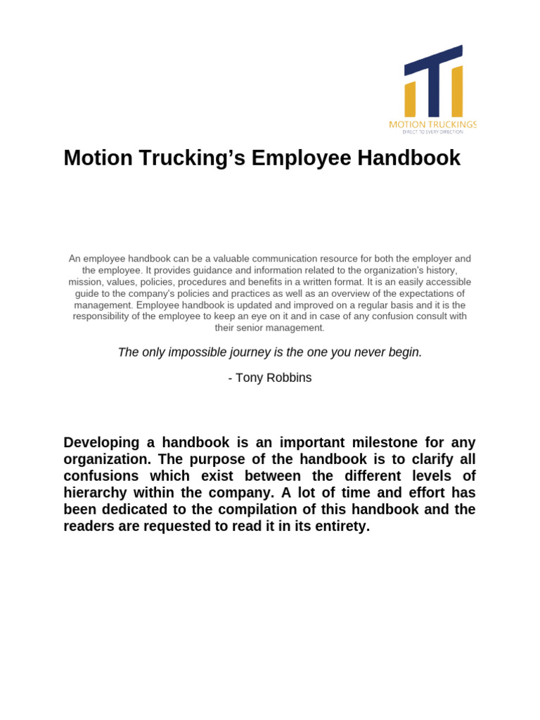 Motion Trucking Employee Handbook Guide | PDF | Sexual Harassment | Taxes
