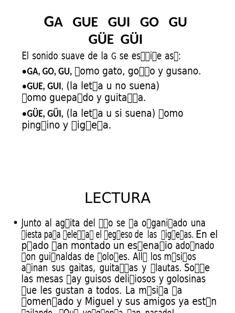 Ejercicios de G, GÜ y GU para Primaria | PDF