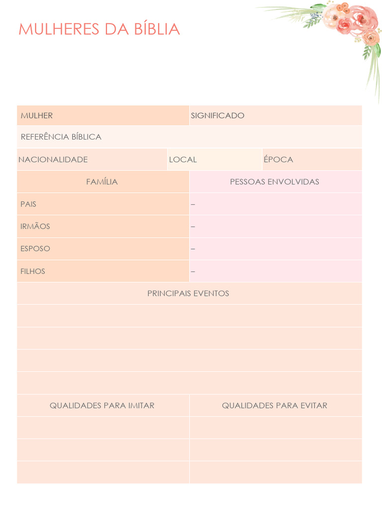 Doc Editável - Ficha Das Mulheres Da Bíblia - Rosa | PDF
