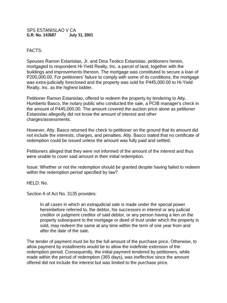Redemption Rights in Foreclosure Cases | PDF