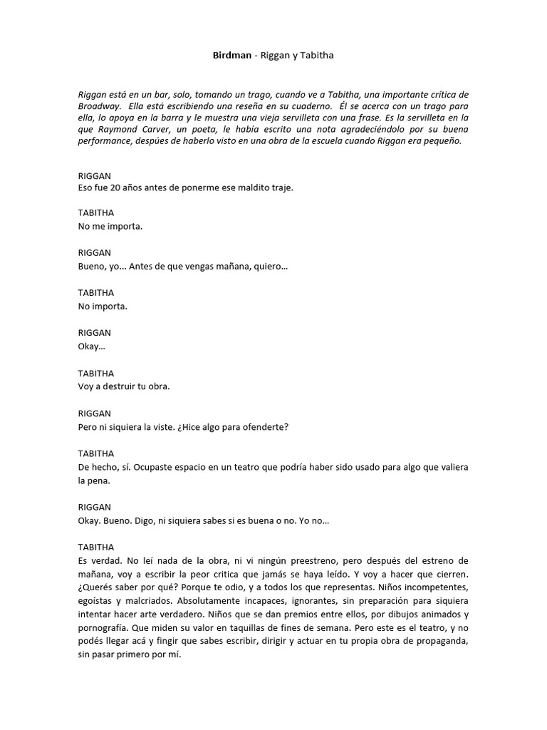 Riggan y Tabitha: Crítica y Conflicto | PDF