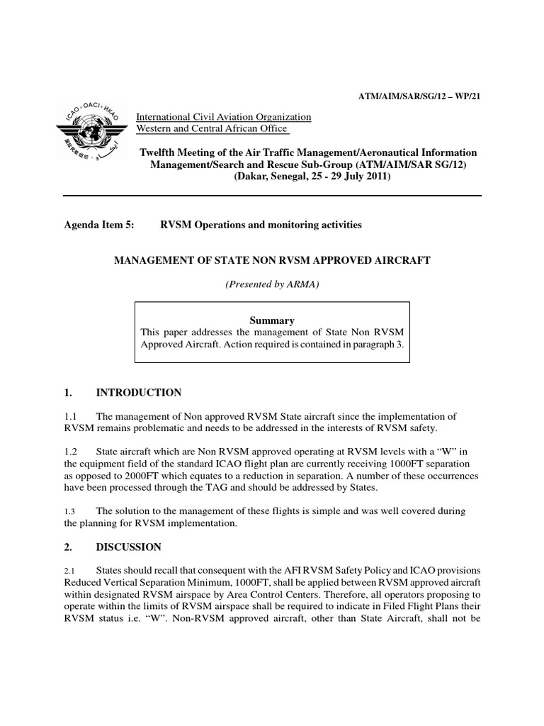 Management of Non-RVSM Aircraft | PDF | Search And Rescue | Aerospace