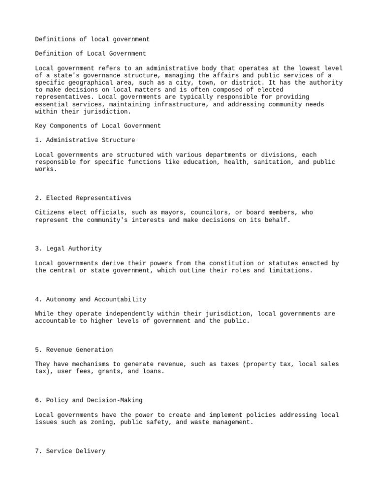 Local Government: Definitions and Roles | PDF | Governance ...