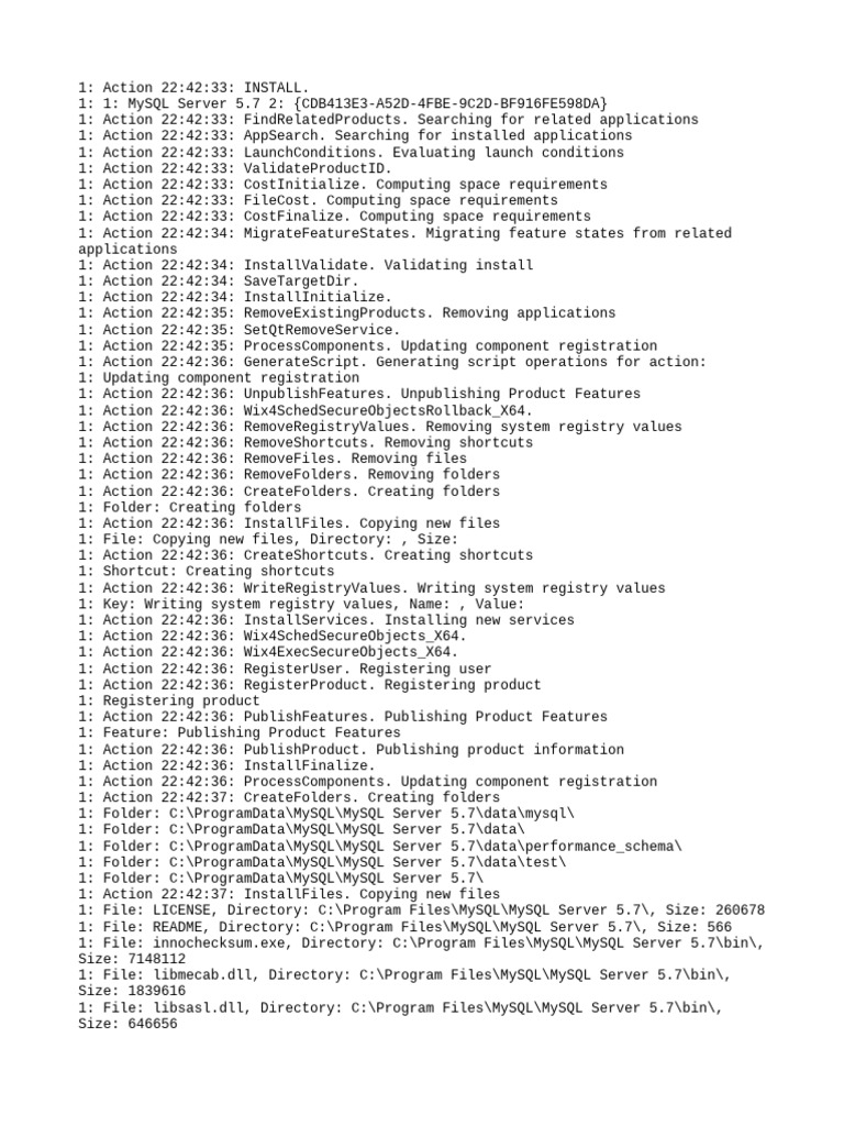 MySQL Server 5.7 Installation Log | PDF | Windows Registry | Computer File