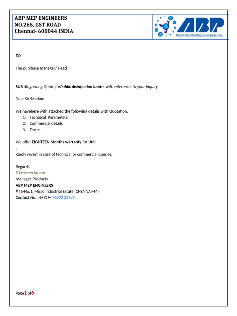 Quotation for Public Disinfection Booth | PDF | Electric Power ...