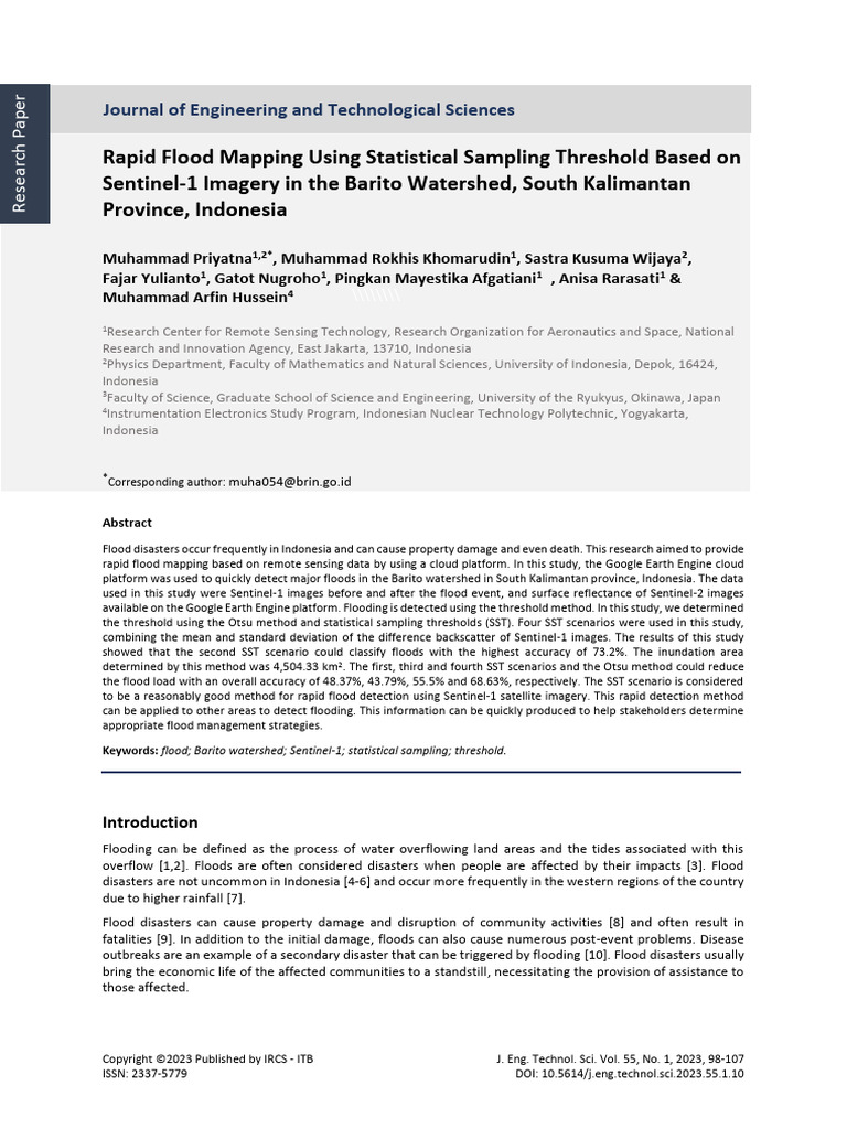 Rapid Flood Mapping Using Statistical Sampling Threshold Based On ...