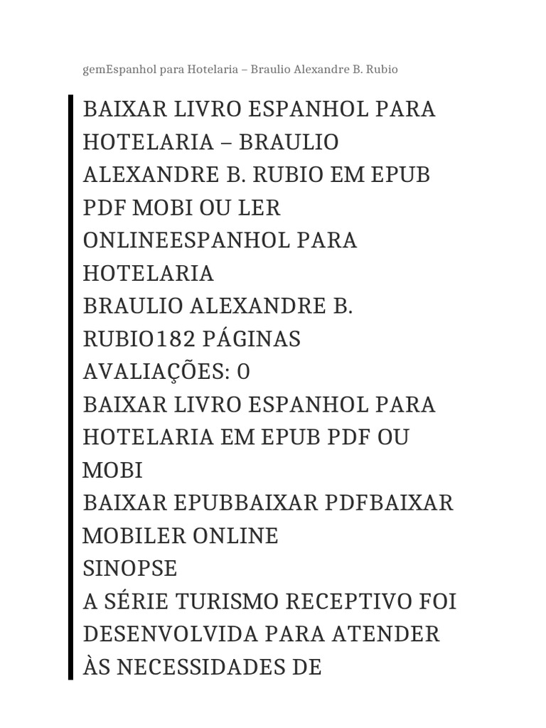 Gemespanhol para Hotelaria - Braulio Alexandre B. Rubio | PDF | Turismo ...