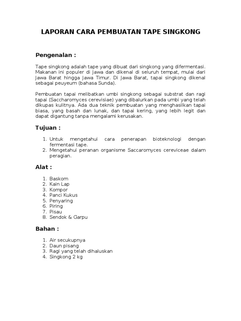 Laporan Hasil Pembuatan Tape Singkong