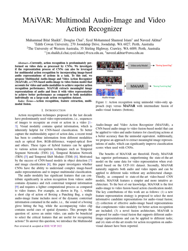 Maivar: Multimodal Audio-Image and Video Action Recognizer | PDF ...
