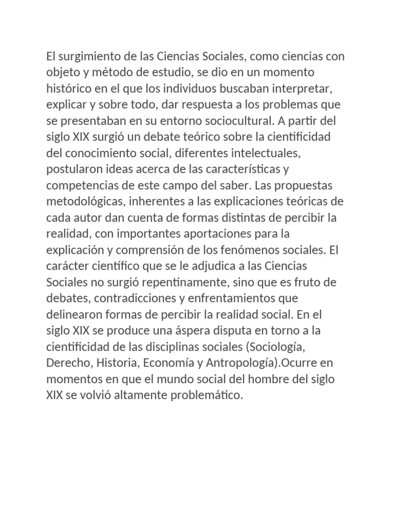 Evolución de las Ciencias Sociales en el XIX | PDF | Ciencias Sociales ...