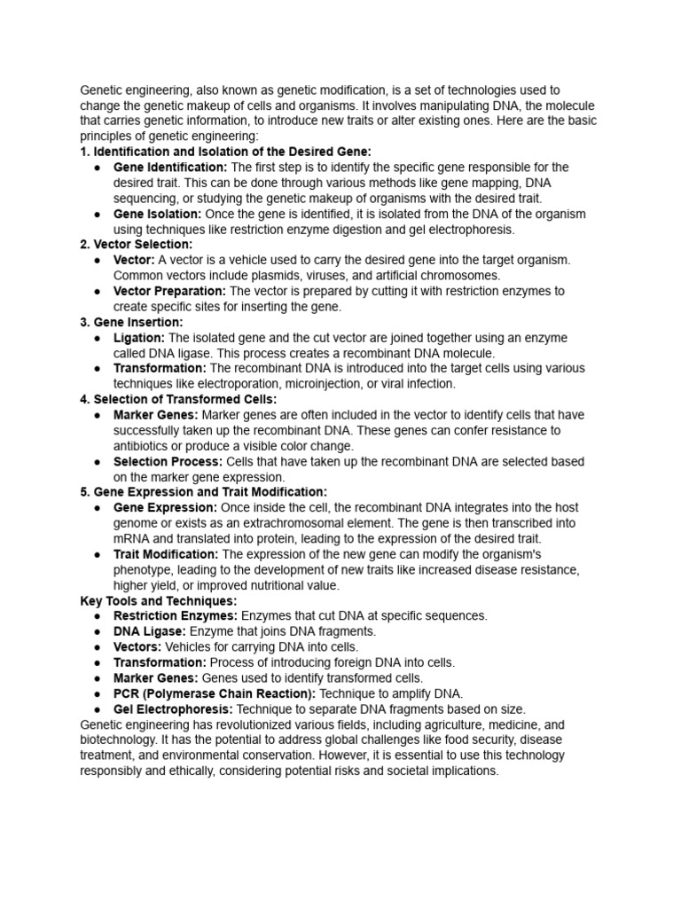 Principles of Genetic Engineering Explained | PDF | Plasmid | Genetic ...
