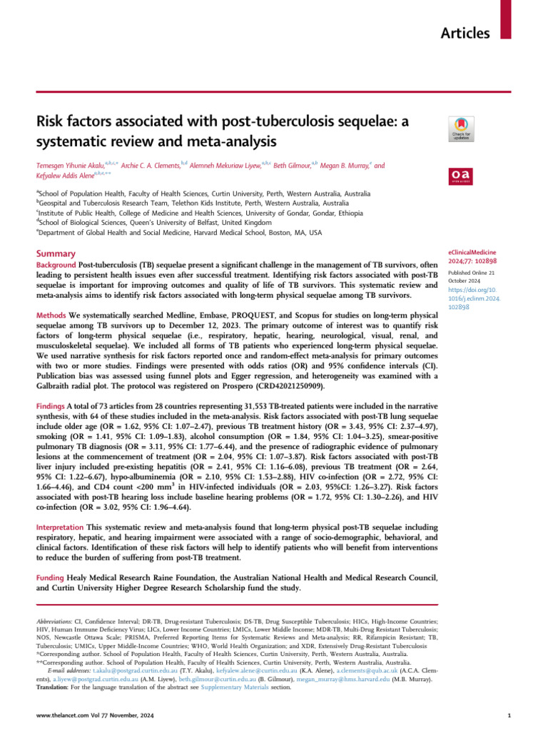 Risk Factors Associated With Post Tuverculosis Sequelae A Systematic ...