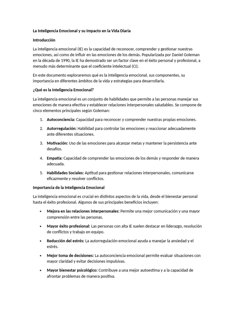 Inteligencia Emocional en la Vida Diaria | PDF | Inteligencia emocional ...