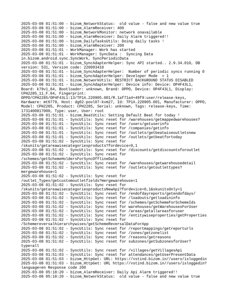 Bizom Sync Status for OP4F43L1 Device | PDF | Computer Science ...