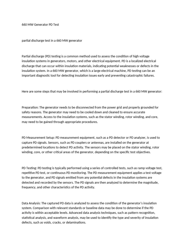PD Testing for 660 MW Generator | PDF | Electric Generator | Sensor