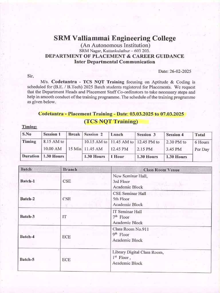 Codetantra - TCS NQT Training - 2025 Batch | PDF