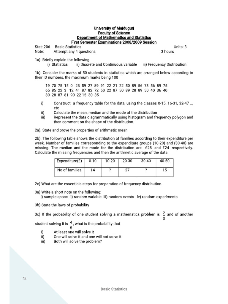 STT 206 Past Questions | PDF